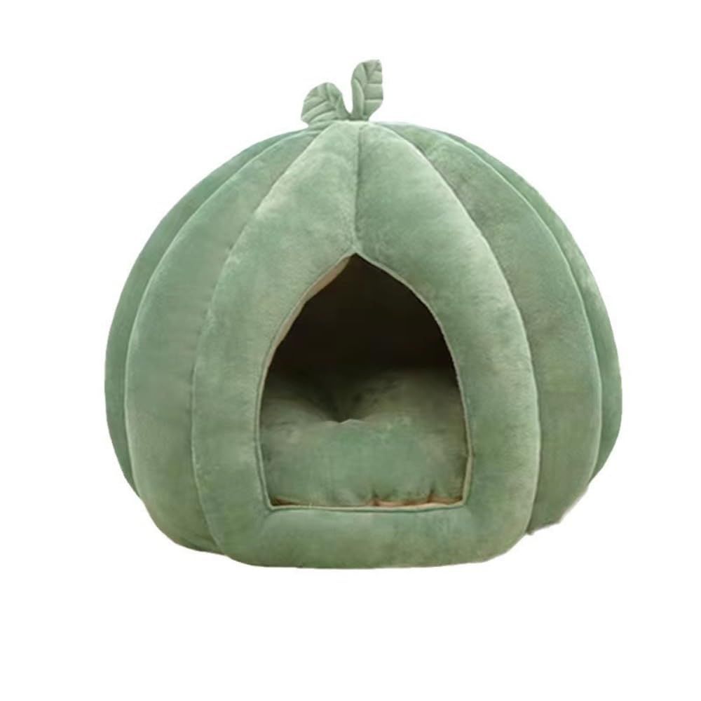 Cat Beds for Indoor Cats, Pumpkin Cat House,Cute Pumpkin Shape Cat Cave Bed Cat Tent with Removable Cushion, Warm Cave Nest Sleeping Bed Puppy House (Green S) - Image 1