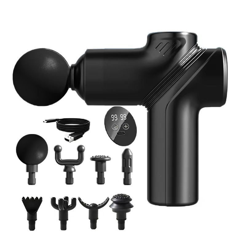 Deep Tissue Massage Gun Portable, Mini Electric Muscle Massager, Suitable for Relieving Back, Neck and Body Pain, with 8 Heads and 6 Speeds, Black13.5*14.7cm - Image 1