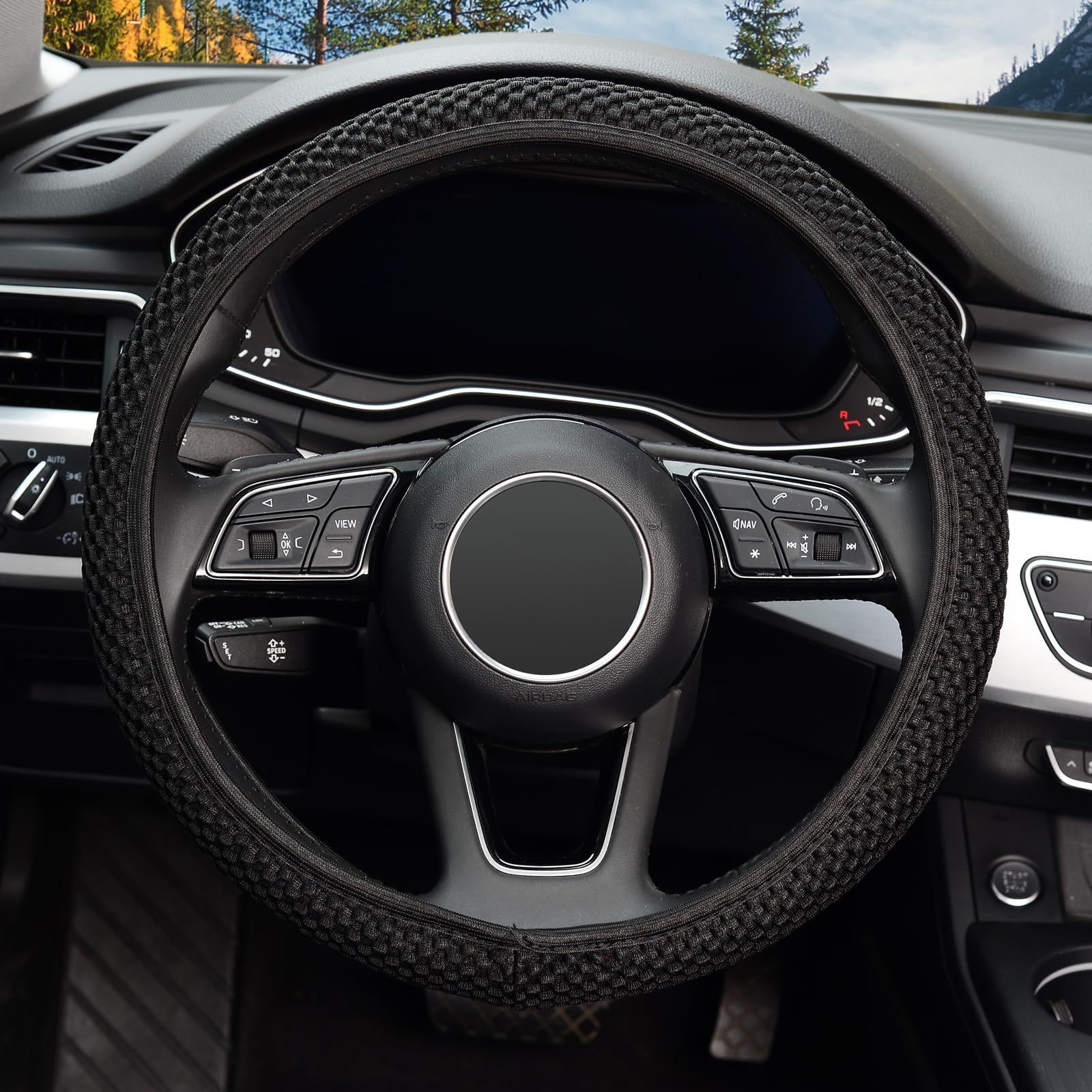 Elastic Stretch Steering Wheel Cover,Warm in Winter and Cool in Summer, Universal 15 inch, Microfiber Breathable Ice Silk, Anti-Slip, Odorless, Easy Carry,Black - Image 3