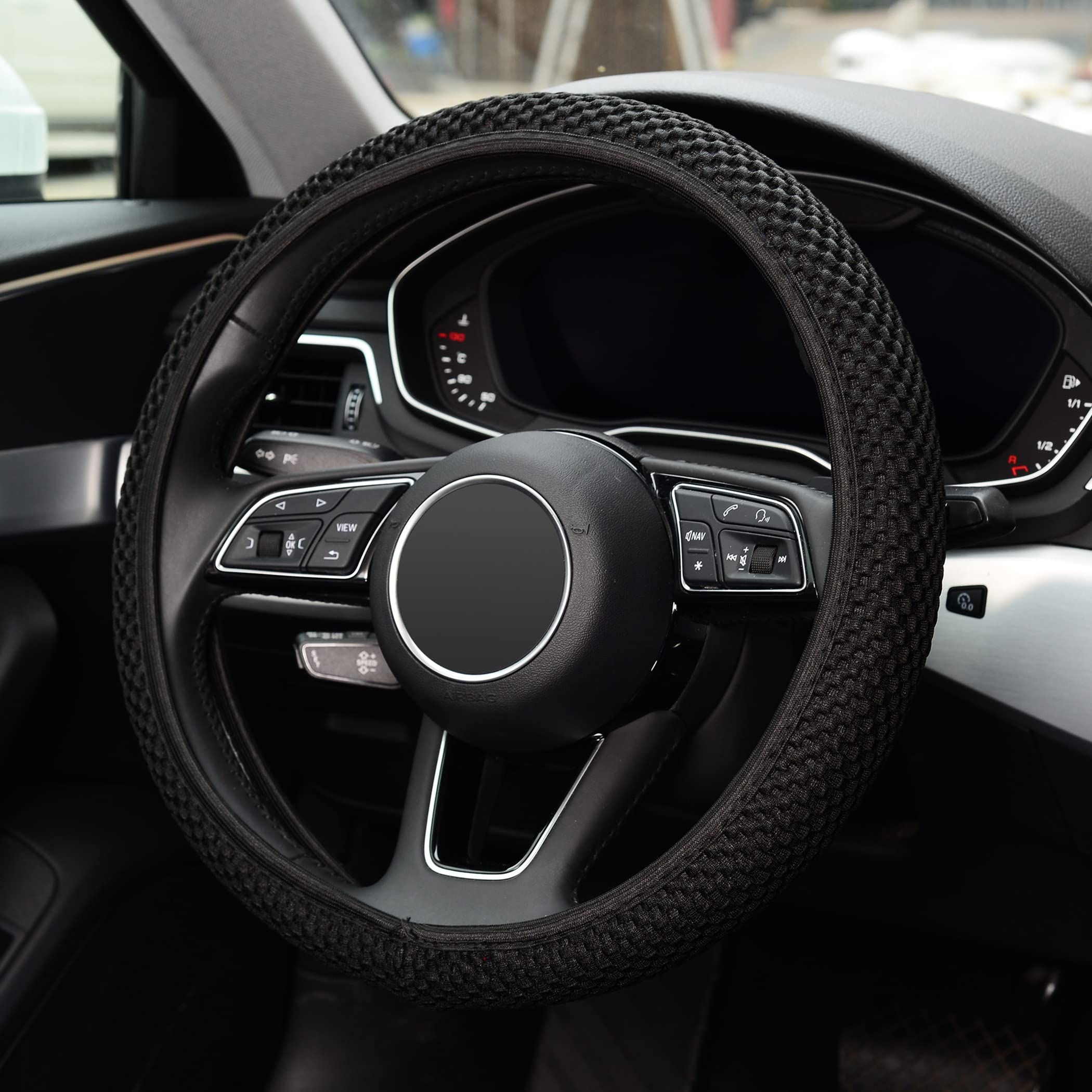 Elastic Stretch Steering Wheel Cover,Warm in Winter and Cool in Summer, Universal 15 inch, Microfiber Breathable Ice Silk, Anti-Slip, Odorless, Easy Carry,Black - Image 4