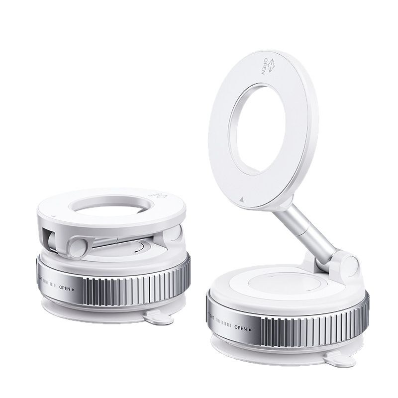 Vacuum Magnetic Suction Phone Holder, Foldable and Retractable Hands-Free Suction Cup Phone Mount for Car/Gym/Mirror/Smooth Surface, Compatible with iPhone Android and All Smartphones (White) - Image 1