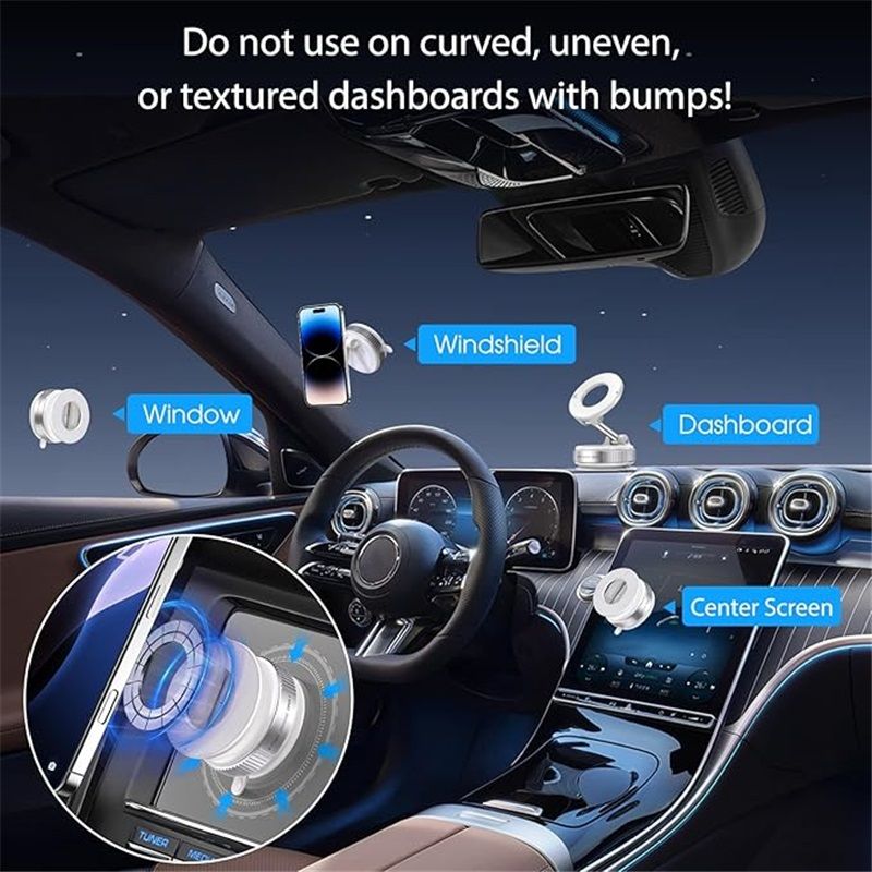 Vacuum Magnetic Suction Phone Holder, Foldable and Retractable Hands-Free Suction Cup Phone Mount for Car/Gym/Mirror/Smooth Surface, Compatible with iPhone Android and All Smartphones (White) - Image 2