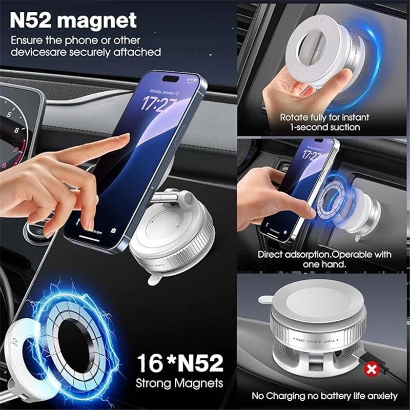 Vacuum Magnetic Suction Phone Holder, Foldable and Retractable Hands-Free Suction Cup Phone Mount for Car/Gym/Mirror/Smooth Surface, Compatible with iPhone Android and All Smartphones (White) - Image 3
