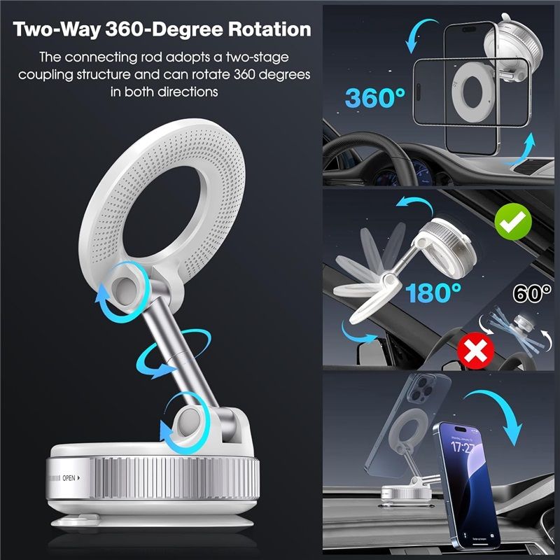 Vacuum Magnetic Suction Phone Holder, Foldable and Retractable Hands-Free Suction Cup Phone Mount for Car/Gym/Mirror/Smooth Surface, Compatible with iPhone Android and All Smartphones (White) - Image 4