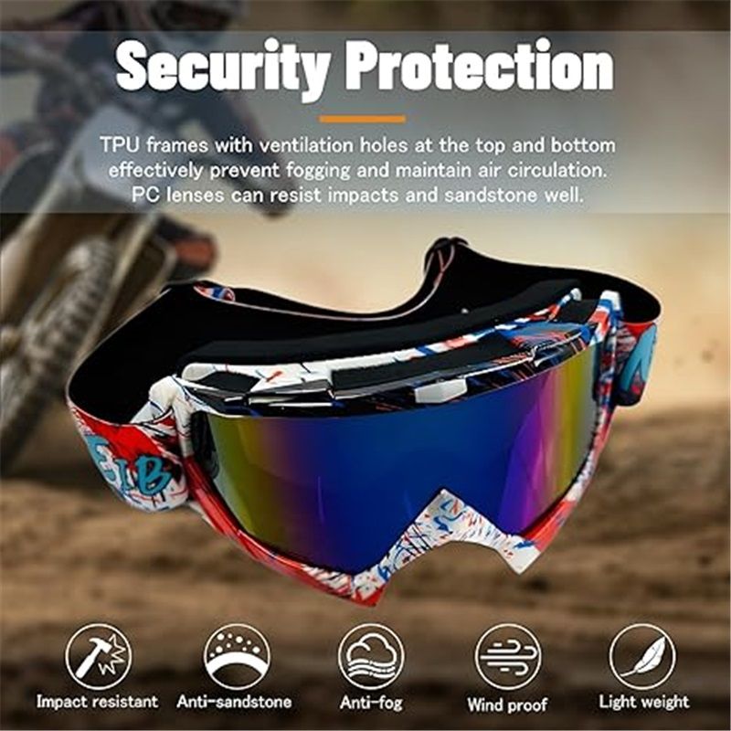 Motocross Goggles ATV Dirt Bike Motorcycle Goggles Bike Riding Goggles UTV MX OTG Offroad Goggles Anti Fog UV Dustproof Racing Skiing Goggles for Adult Youth Kids（Color Lens） - Image 2