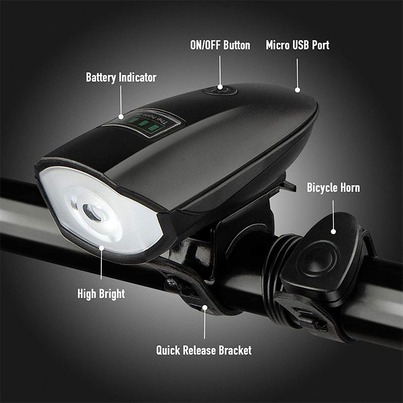 Bike Lights Set with Horn 1400LM USB Rechargeable Bicycle Headlight & Tail Light & Horn Waterproof 3 Lighting Modes Fits Bicycles for Road and Mountain - Image 2