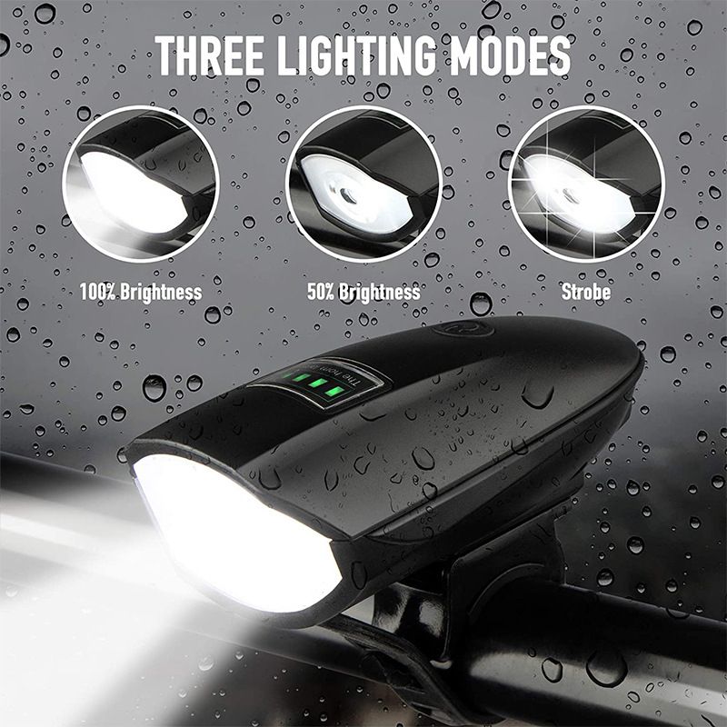 Bike Lights Set with Horn 1400LM USB Rechargeable Bicycle Headlight & Tail Light & Horn Waterproof 3 Lighting Modes Fits Bicycles for Road and Mountain - Image 3