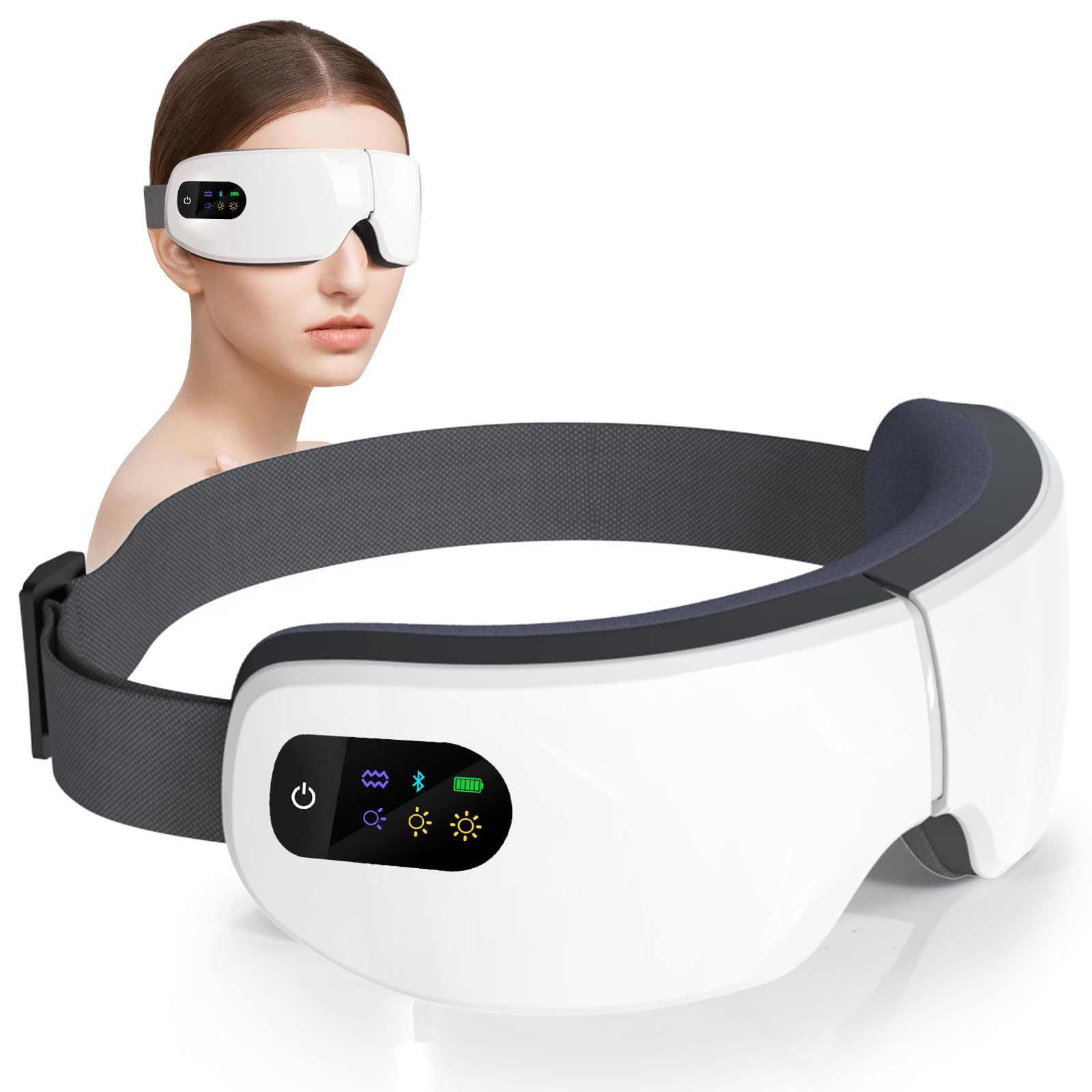 Eye Massager with Heat, 5 Massage Modes, Eye Mask, Birthday Gifts for Women, Men, Friend, Mom and Dad, Sleep Mask for Relax, Migraine Relief, Reduce Strain, Improve Sleep, White - Image 1