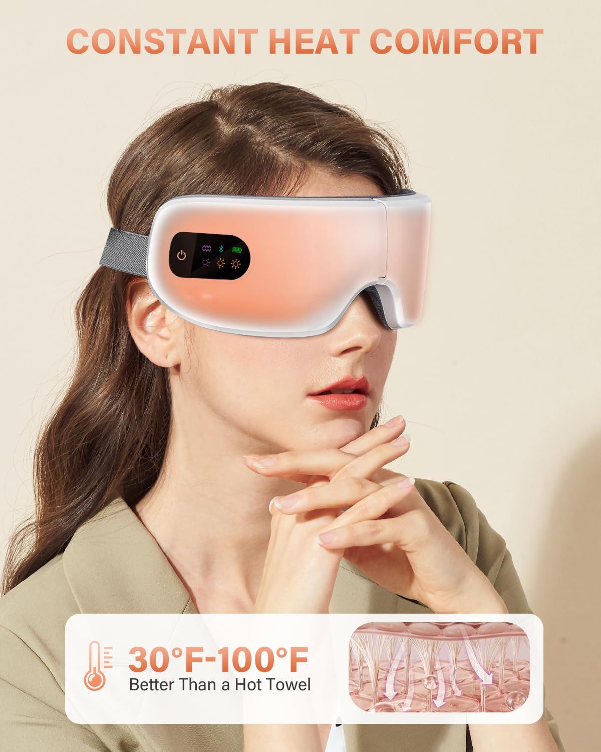 Eye Massager with Heat, 5 Massage Modes, Eye Mask, Birthday Gifts for Women, Men, Friend, Mom and Dad, Sleep Mask for Relax, Migraine Relief, Reduce Strain, Improve Sleep, White - Image 2