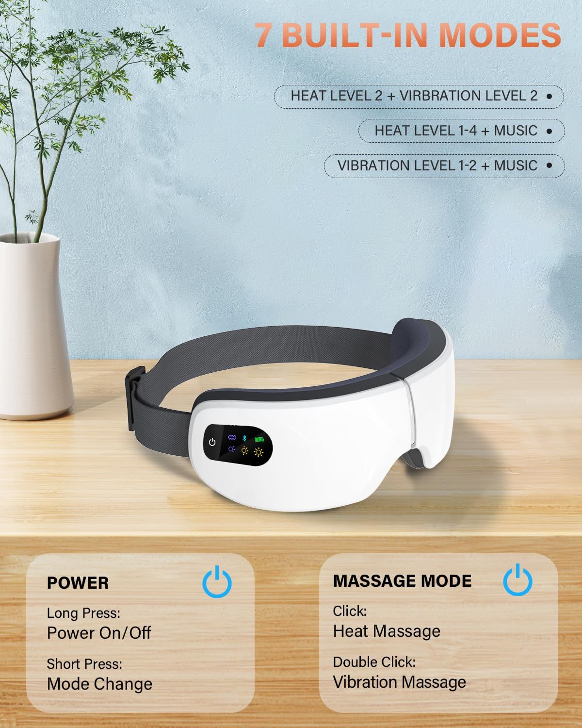 Eye Massager with Heat, 5 Massage Modes, Eye Mask, Birthday Gifts for Women, Men, Friend, Mom and Dad, Sleep Mask for Relax, Migraine Relief, Reduce Strain, Improve Sleep, White - Image 5