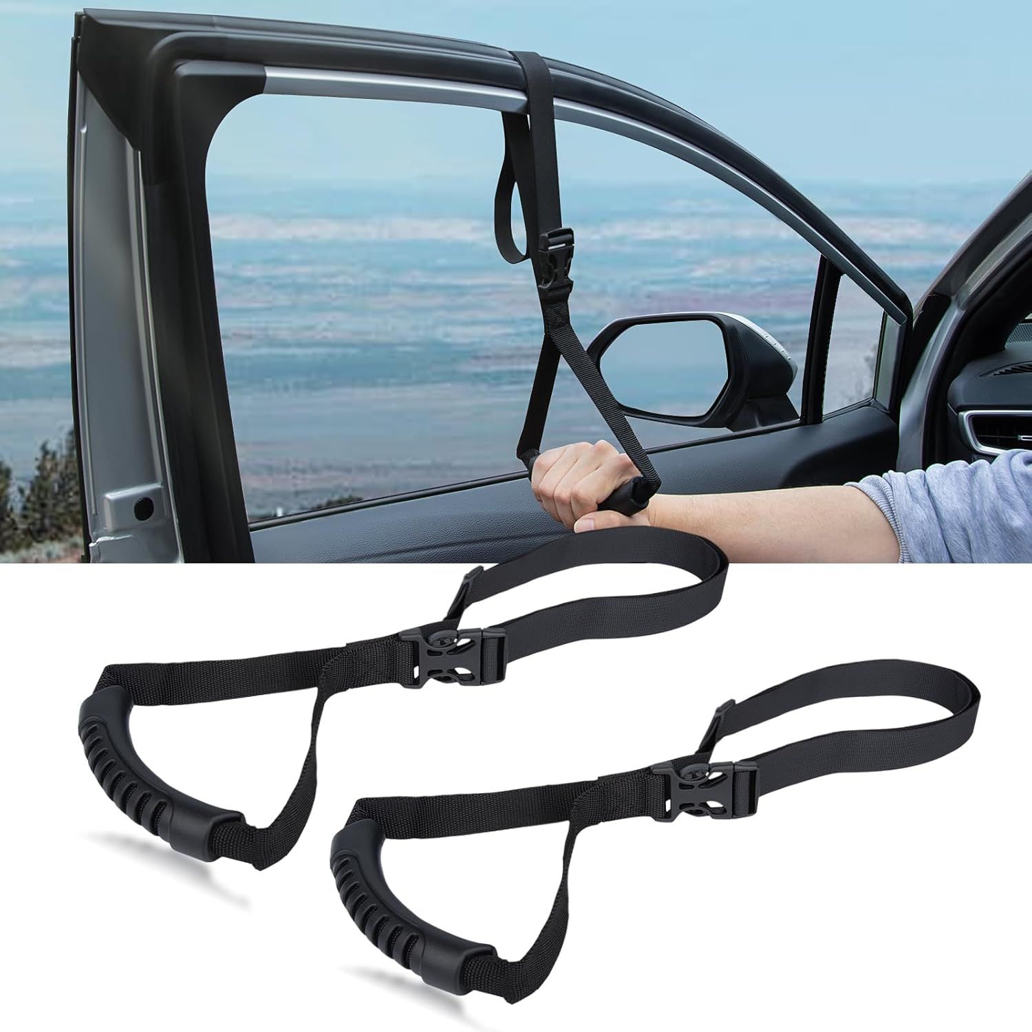 4Pack Car Grab Handle Adjustable Standing Aid Safety Handle Portable Vehicle Support Grab Bar Nylon Grip Handle Mobility Assist Device (Black) - Image 1
