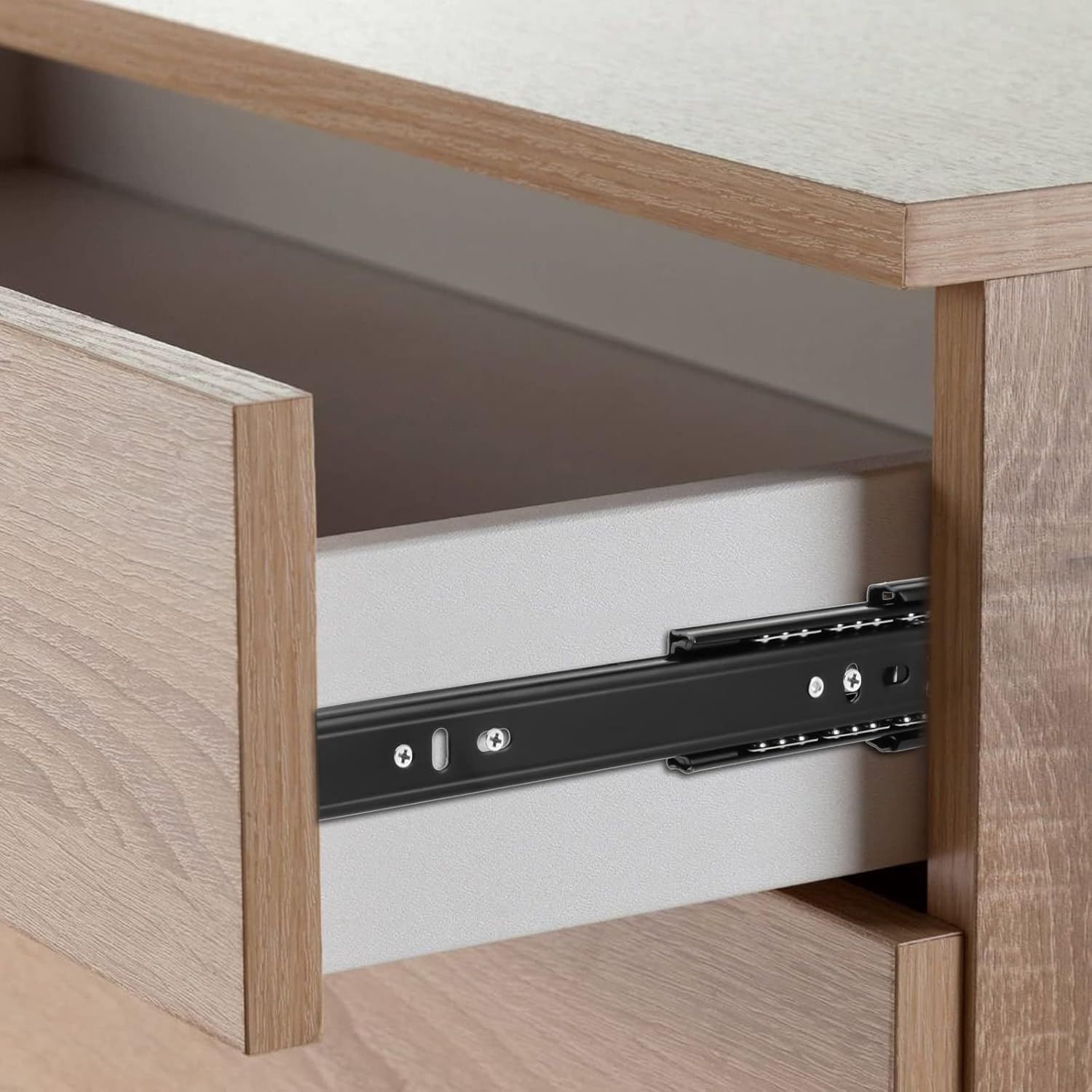 2 Pairs 8+6 Inch Full Extension Less Noise Drawer Slides all Bearing Side Mounted Drawer Slider Heavy Duty Drawer Slides, Black - Image 5