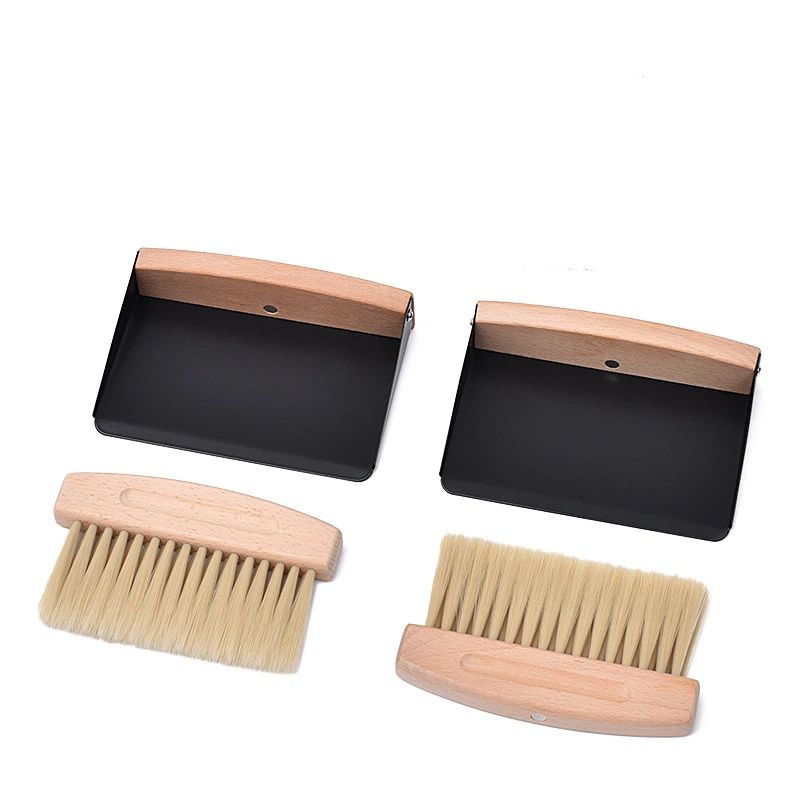 Small Dust Pan and Brush Set, Mini Hand Broom and Dustpan Set, Wooden Crumb Sweeper for Home Desktop, Sofa, Pet Care Household (Black)2pcs - Image 1