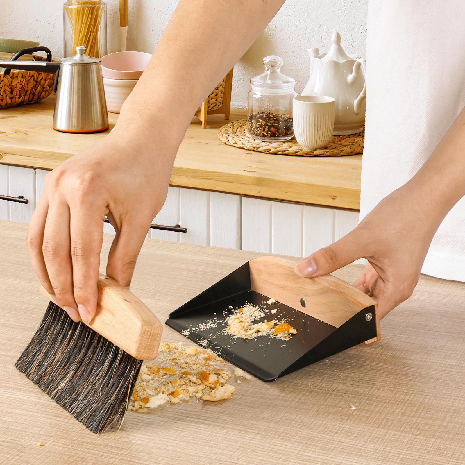 Small Dust Pan and Brush Set, Mini Hand Broom and Dustpan Set, Wooden Crumb Sweeper for Home Desktop, Sofa, Pet Care Household (Black)2pcs - Image 2
