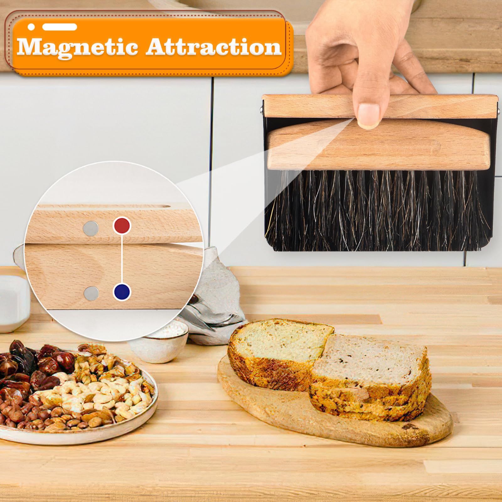 Small Dust Pan and Brush Set, Mini Hand Broom and Dustpan Set, Wooden Crumb Sweeper for Home Desktop, Sofa, Pet Care Household (Black)2pcs - Image 4