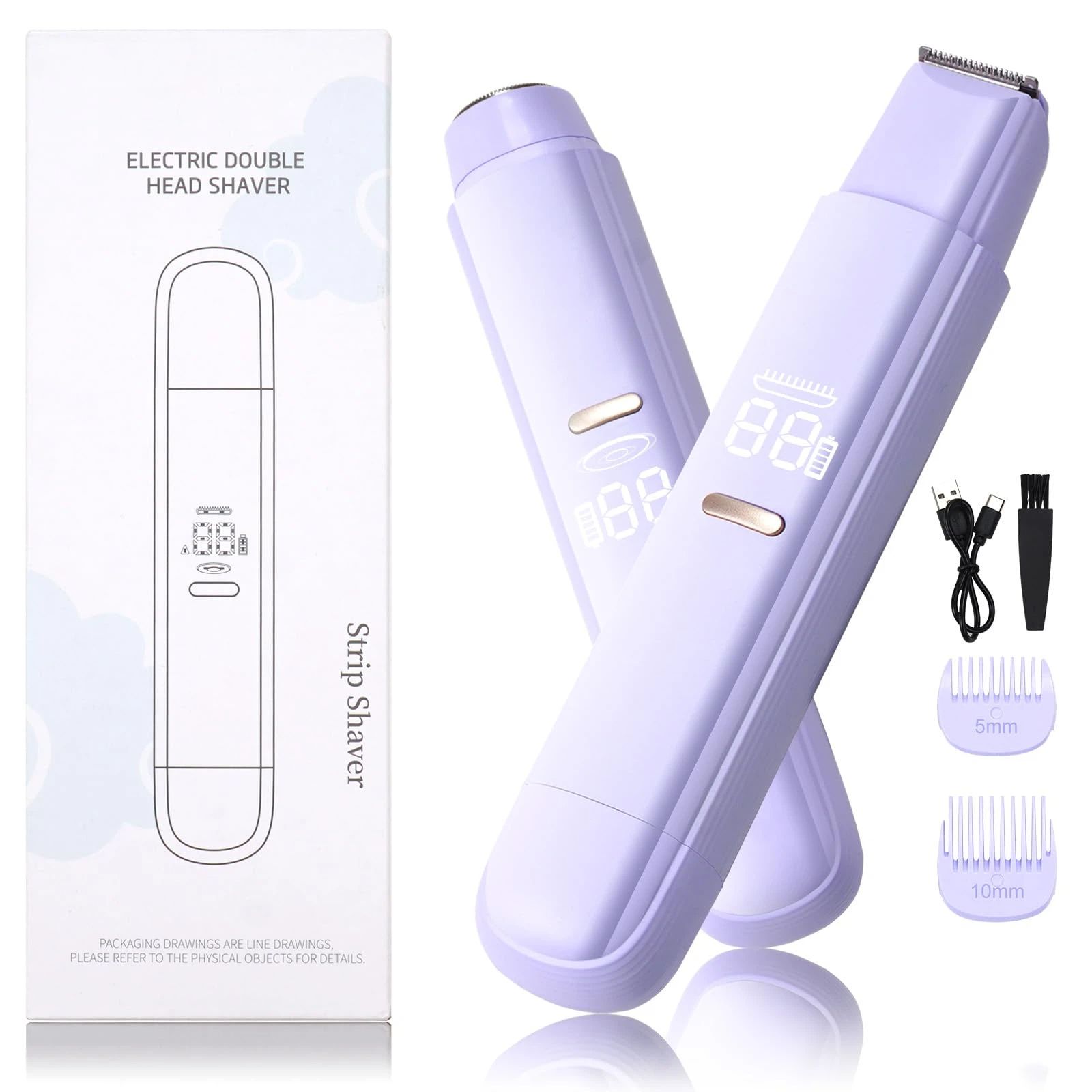 2 in 1 Bikini Trimmer for Women, Dual Head Electric Razor,Wet/Dry Use Women Electric Shaver, Painless Body Facial Hair Remover for Bikini Legs Arm Underarm,(Purple16.5*3.2*2.8cm) - Image 1