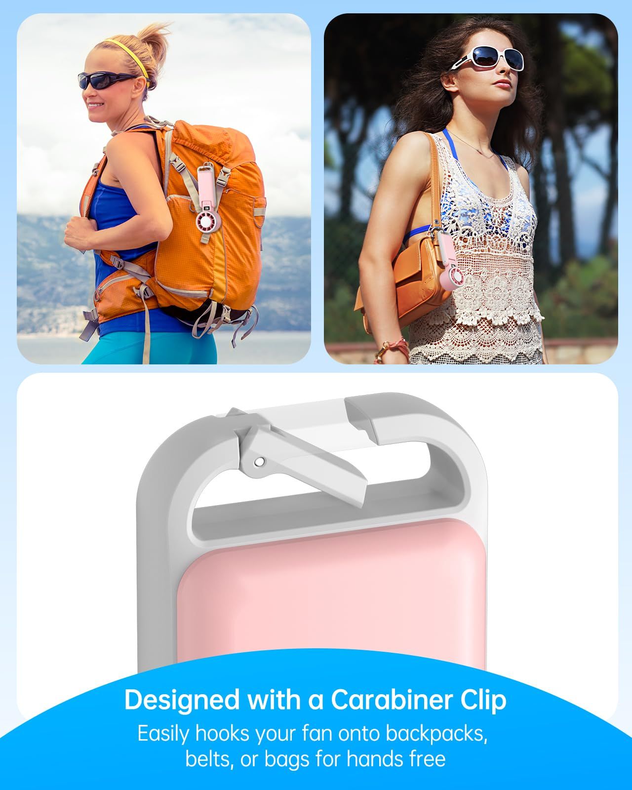 Portable Handheld Turbo Fan with Ice Cooling, 5 Speed Battery Rechargeable Foldable 2in 1 Mini Fan,Desk Fan, Quiet Personal Fans for Outdoor, Travel, Camping, Hiking, Working pink （16.8*5.3*4.7cm) - Image 5