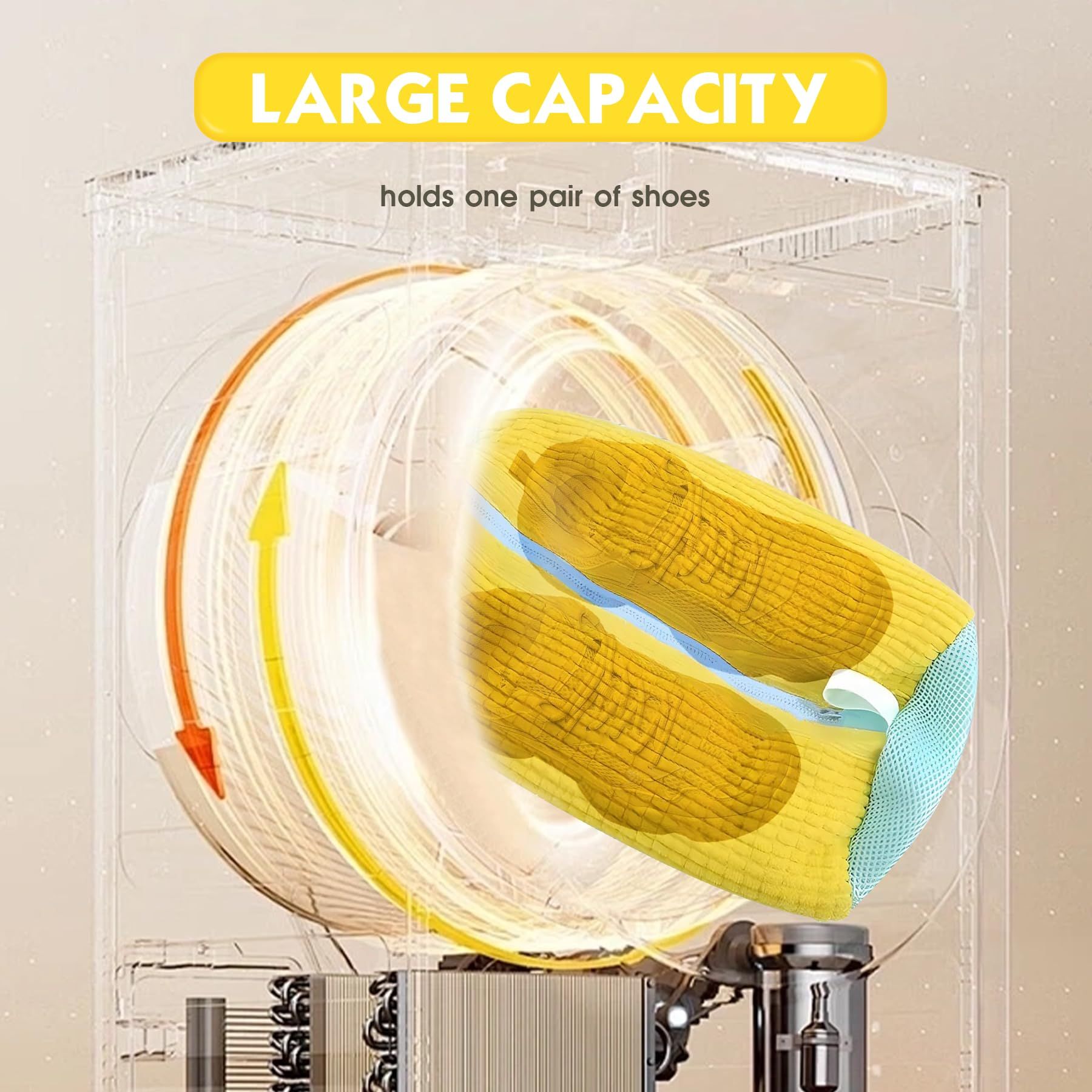 2 Pack Shoe Washing Machine Bag Shoe Washing Bag Shoe Mesh Laundry Bags Shoe Bags for Travel Reusable Shoe Cleaning Bag for All Shoe Sizes (Yellow) - Image 3