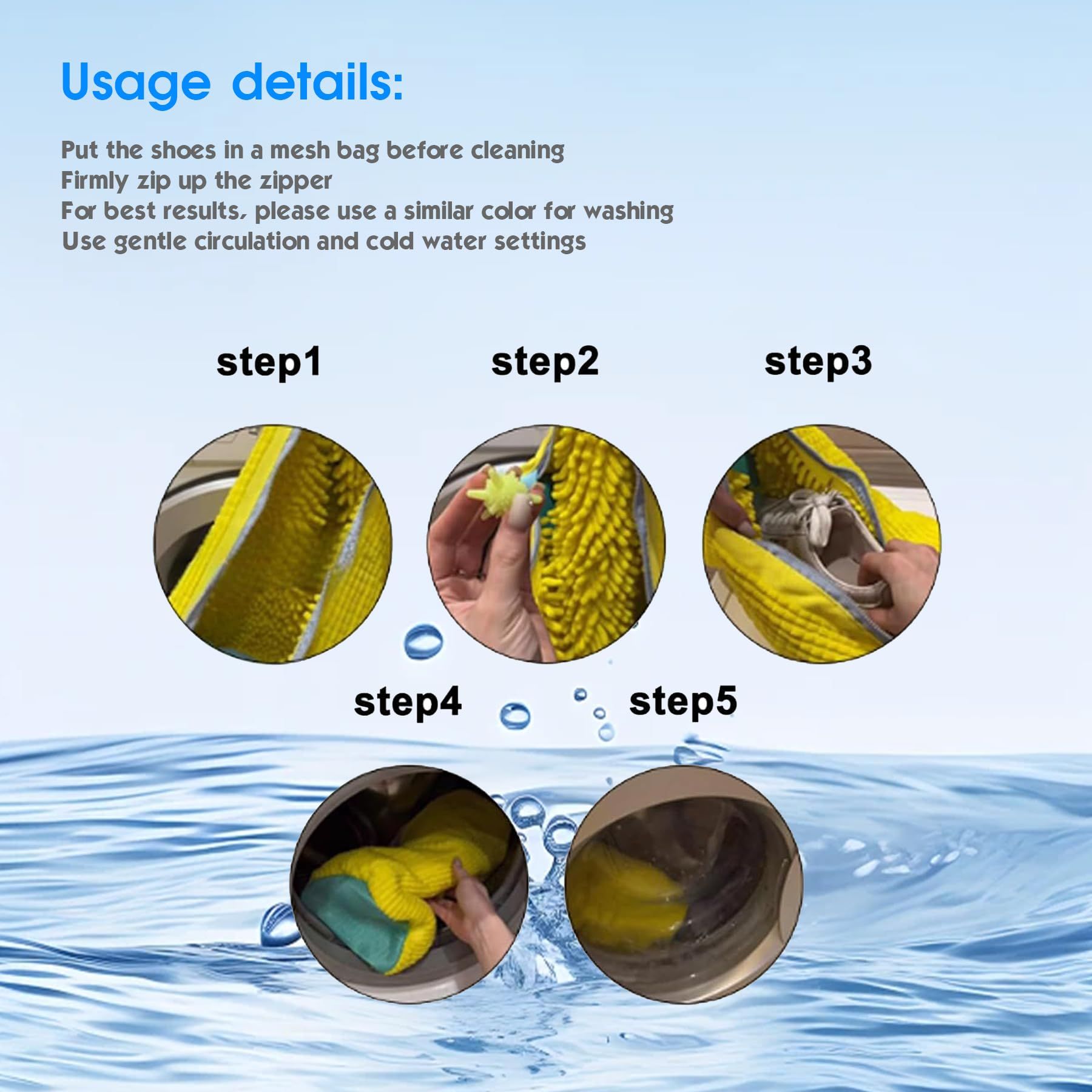 2 Pack Shoe Washing Machine Bag Shoe Washing Bag Shoe Mesh Laundry Bags Shoe Bags for Travel Reusable Shoe Cleaning Bag for All Shoe Sizes (Yellow) - Image 4