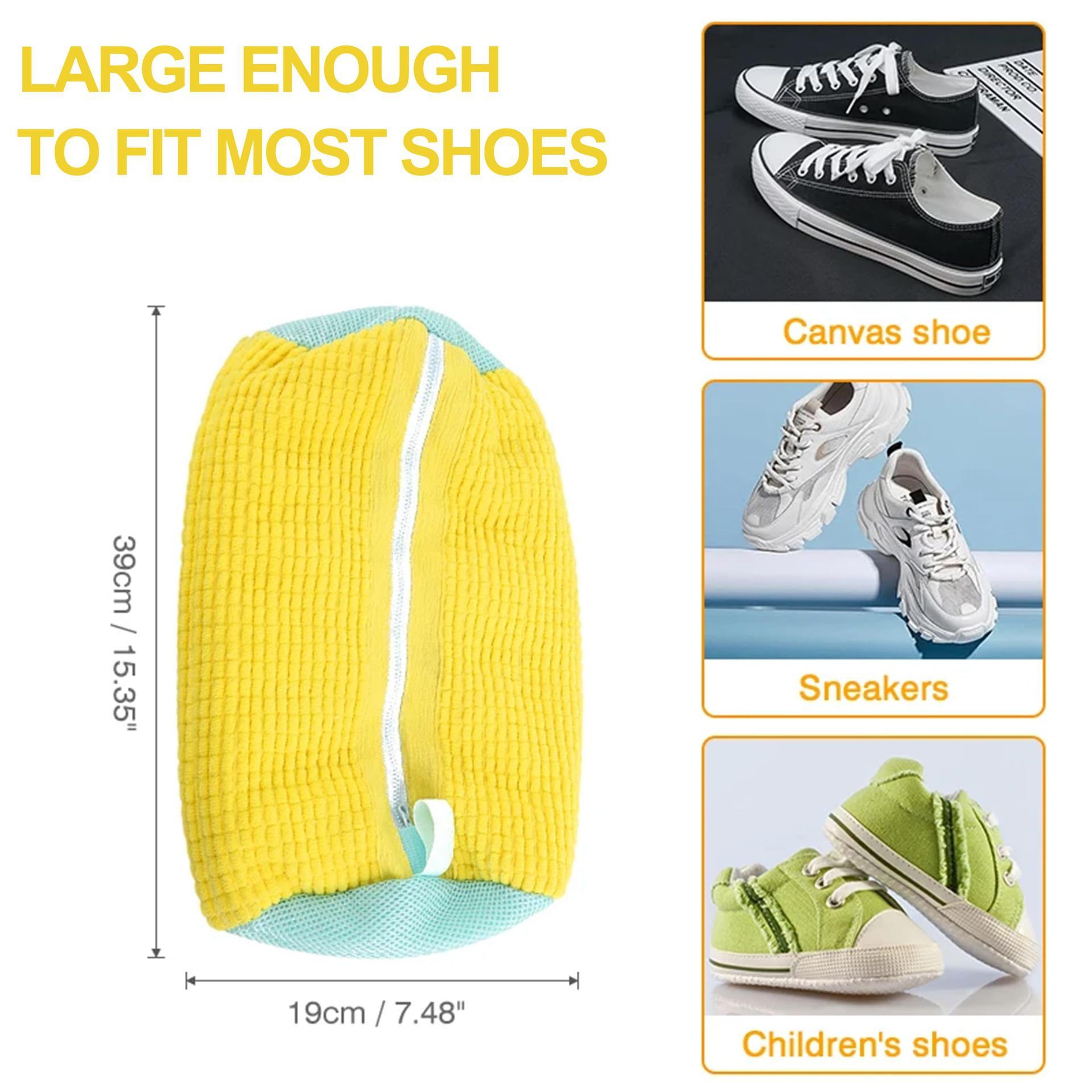 2 Pack Shoe Washing Machine Bag Shoe Washing Bag Shoe Mesh Laundry Bags Shoe Bags for Travel Reusable Shoe Cleaning Bag for All Shoe Sizes (Yellow) - Image 5