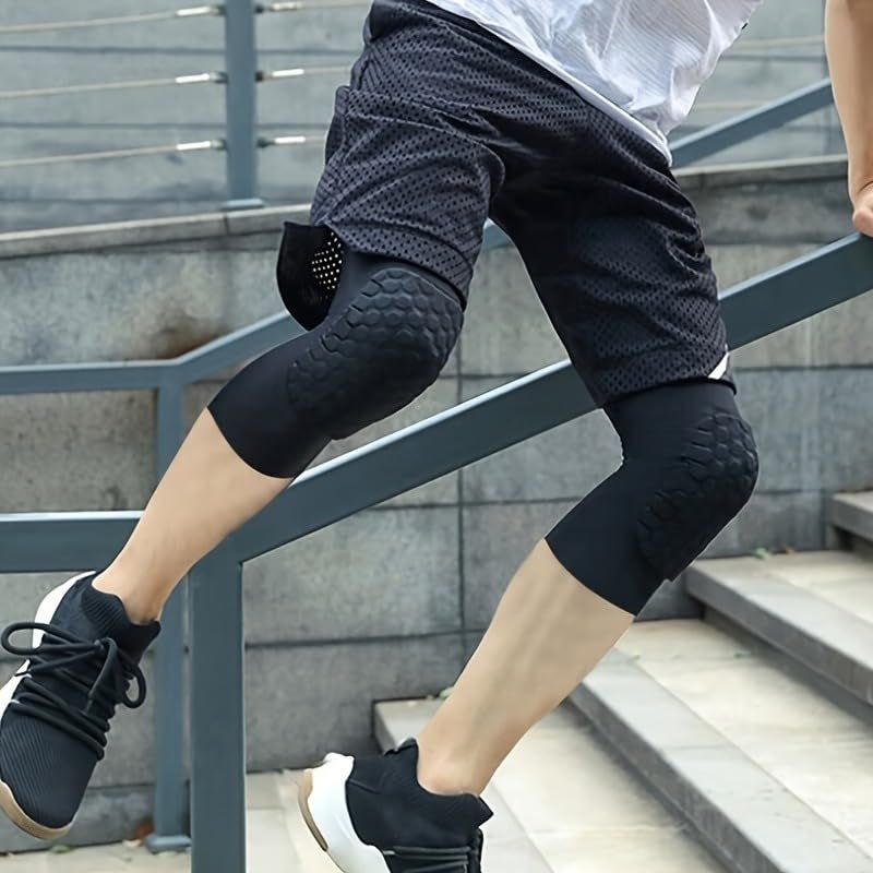 Moisture Wicking  Technology Knee Sleeves for Women/Men, Elbows & Shins Protection, Honeycomb collision prevention black L - Image 3