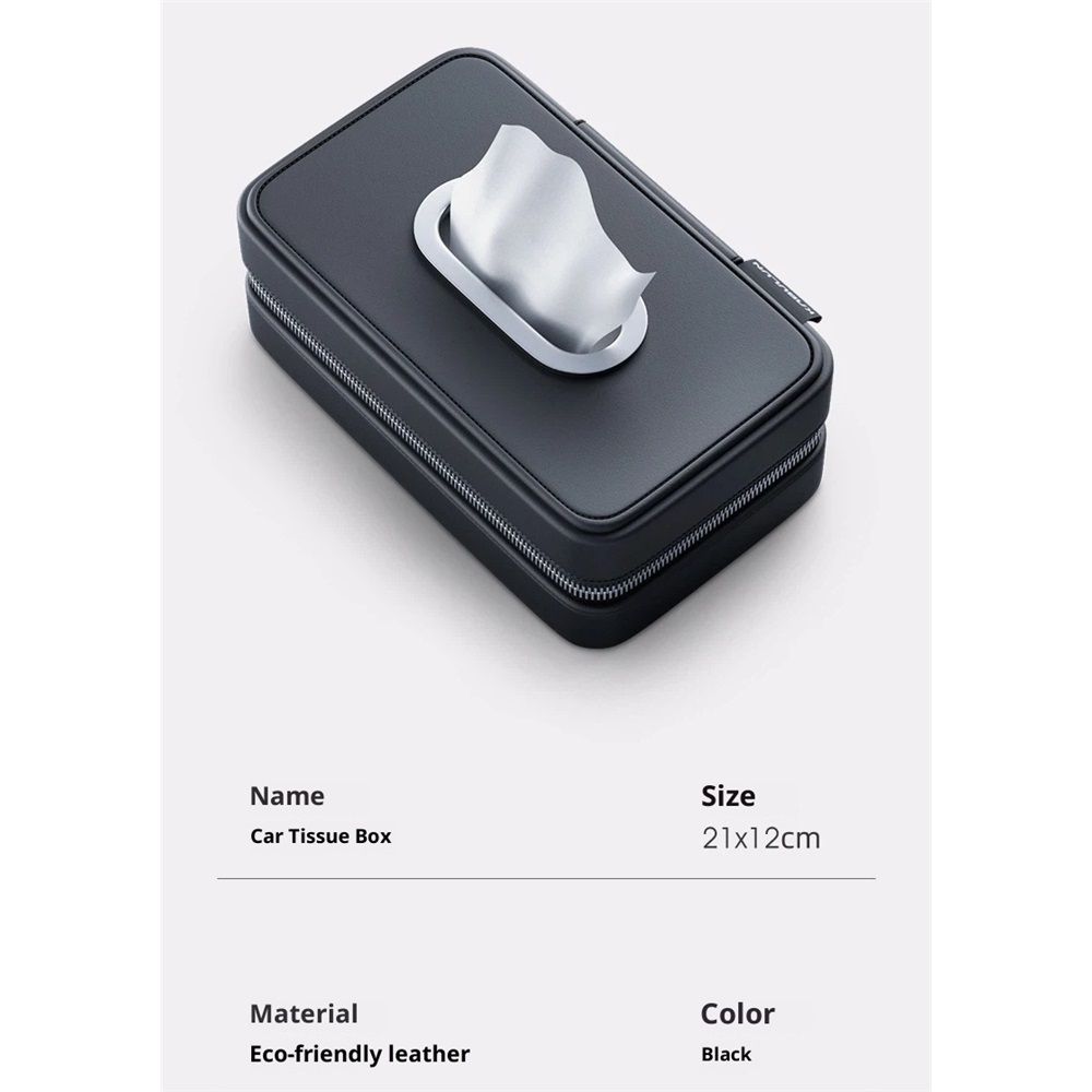 Car Tissue Holder, PU Leather Tissue Napkin Box,Car Armrest Box Tissue Bag,Backseat Napkin Rectangle Organizer(Black) - Image 2
