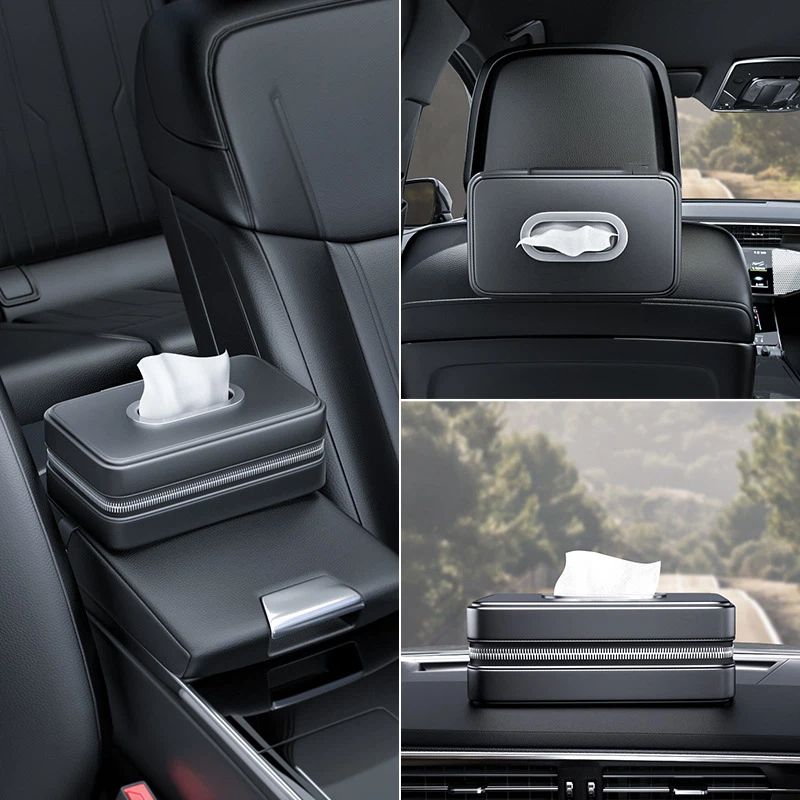Car Tissue Holder, PU Leather Tissue Napkin Box,Car Armrest Box Tissue Bag,Backseat Napkin Rectangle Organizer(Black) - Image 5