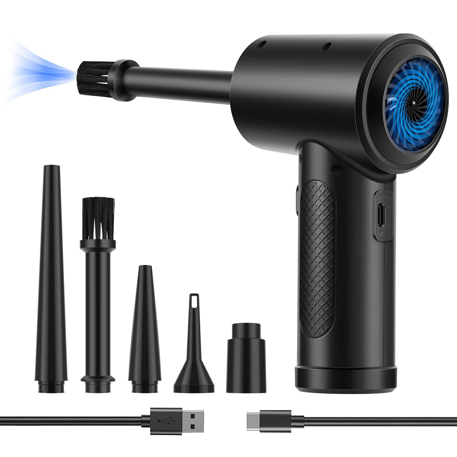 Compressed Air Duster, 3-Gear to 51000RPM Electric Air Duster Portable Air Blower with LED Light, 6000mAhRechargeable Cordless Air Duster for Computer Keyboard Fast Charge(Black) - Image 1