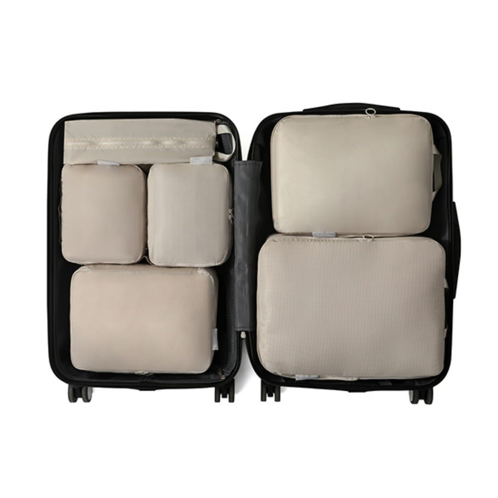 Compression Packing Cubes for Travel - Luggage Organizer Bags - Double Zipper Packing Cubes for Suitcases (6-Pack, Beige) - Image 1