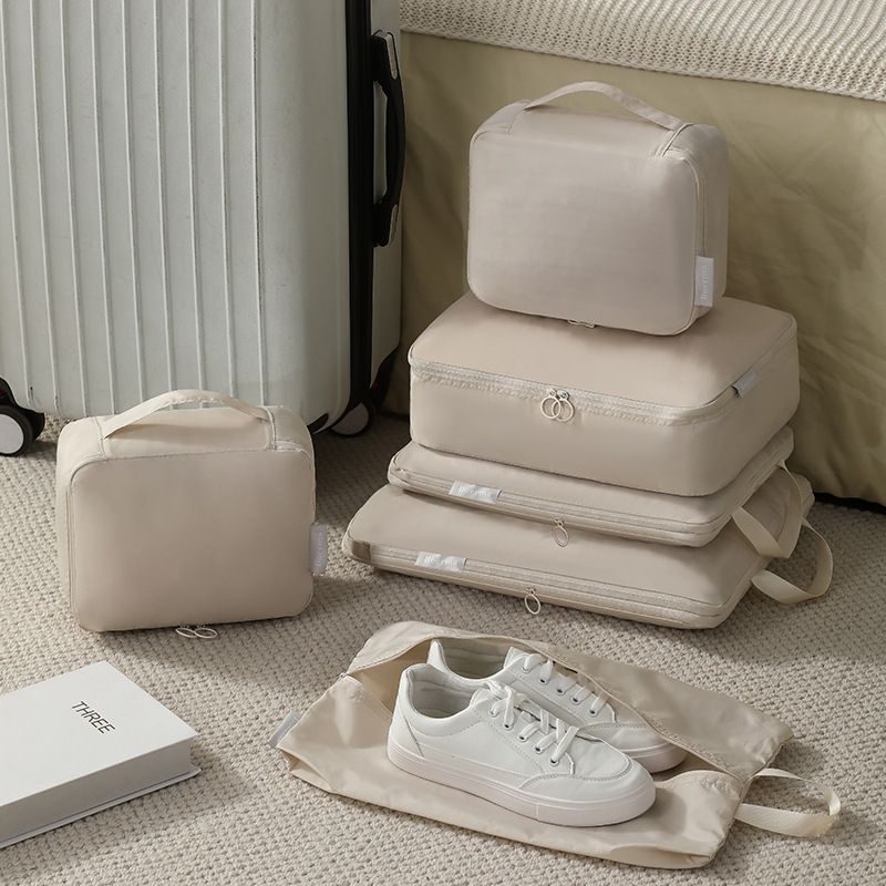 Compression Packing Cubes for Travel - Luggage Organizer Bags - Double Zipper Packing Cubes for Suitcases (6-Pack, Beige) - Image 2