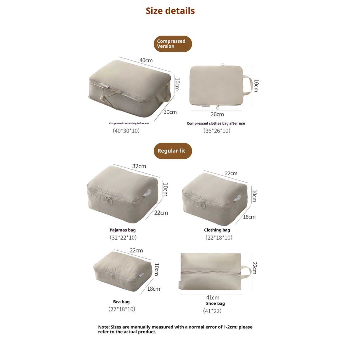 Compression Packing Cubes for Travel - Luggage Organizer Bags - Double Zipper Packing Cubes for Suitcases (6-Pack, Beige) - Image 4
