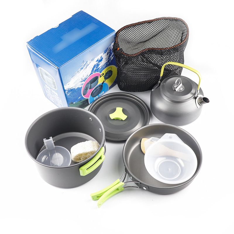 Camp Cookware 2-3 People Set, Pan Pot Teapot Lightweight Outdoor Portable Camping Cooker Set for Trekking Hiking BBQ Picnic Campfire - Image 1