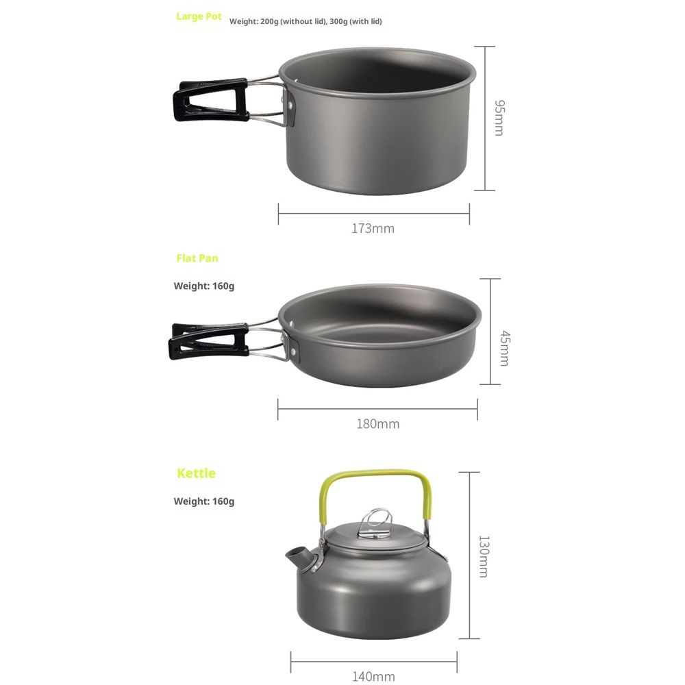 Camp Cookware 2-3 People Set, Pan Pot Teapot Lightweight Outdoor Portable Camping Cooker Set for Trekking Hiking BBQ Picnic Campfire - Image 5