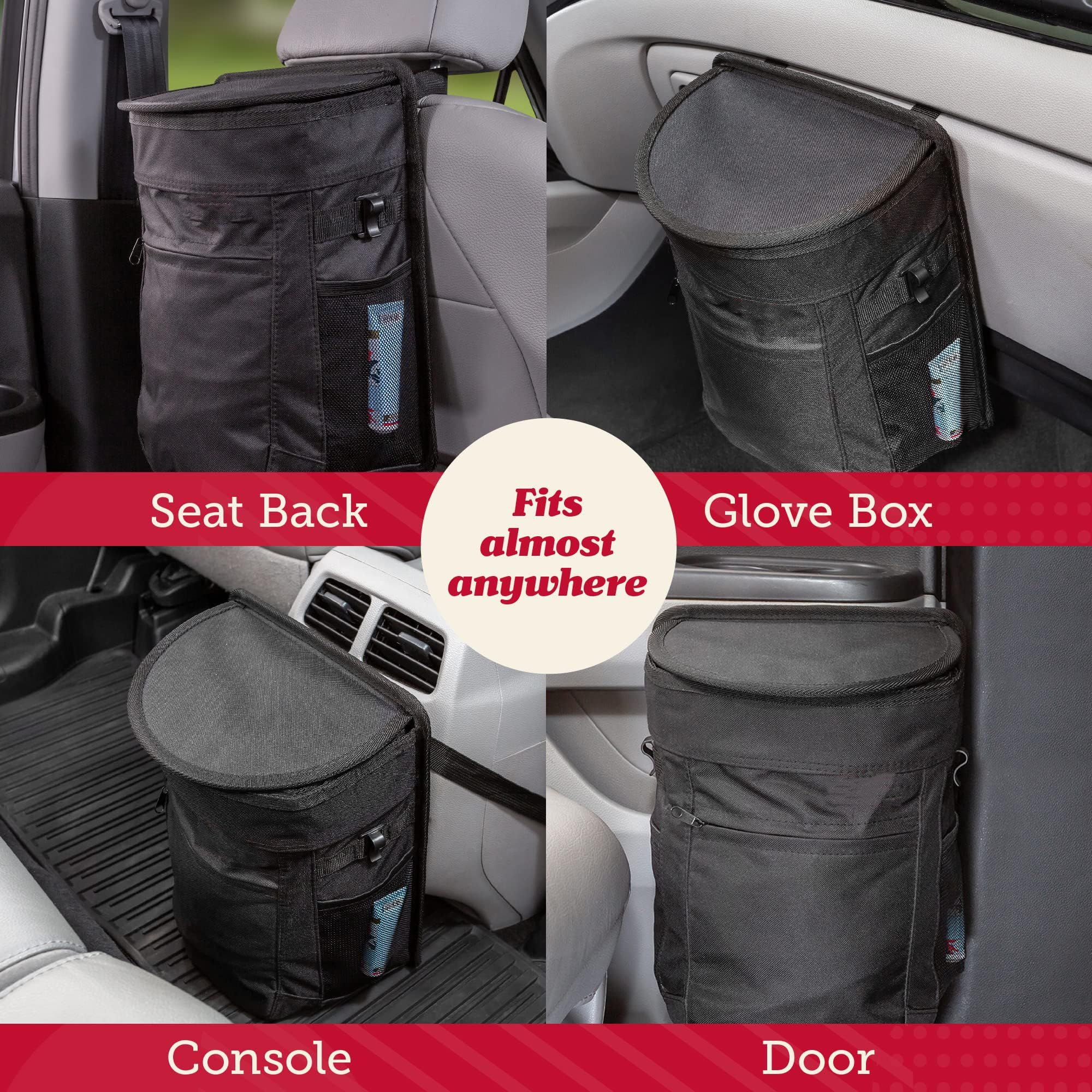 Spill-Proof Car Trash Can -  Round - Removable Leak-Proof Liner & Flip-Top Lid - Hanging Trash Can & Trunk Organizer for - Travel & Camping 25*15*34cm ,black - Image 2