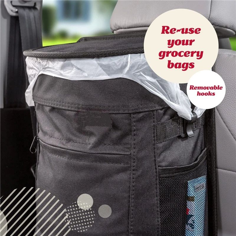 Spill-Proof Car Trash Can -  Round - Removable Leak-Proof Liner & Flip-Top Lid - Hanging Trash Can & Trunk Organizer for - Travel & Camping 25*15*34cm ,black - Image 4