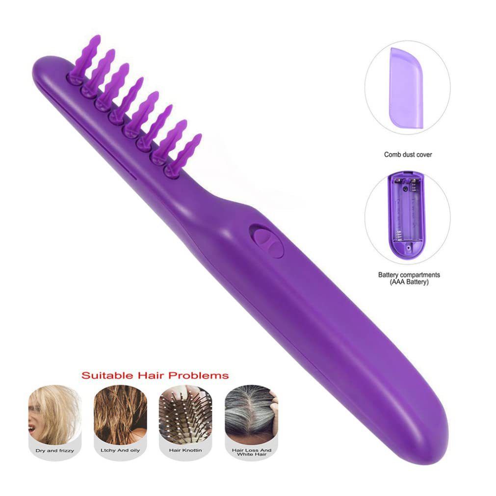 Electric Massage Comb with Detangling Brush - Dual Use Wet/Dry Negative Ion for Long Hair, with Brush Cover ，purple 27*6*4cm ，Need to bring your own battery - Image 1
