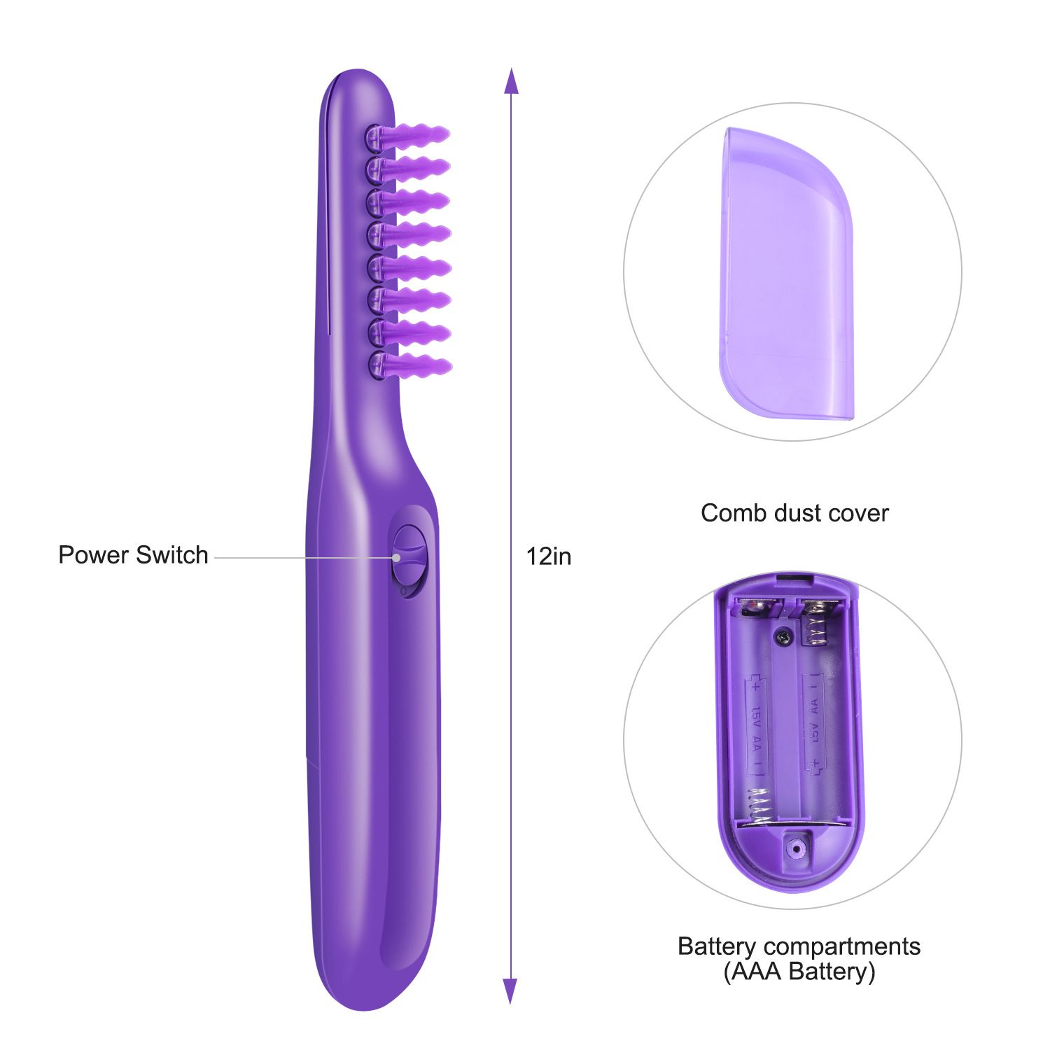 Electric Massage Comb with Detangling Brush - Dual Use Wet/Dry Negative Ion for Long Hair, with Brush Cover ，purple 27*6*4cm ，Need to bring your own battery - Image 3