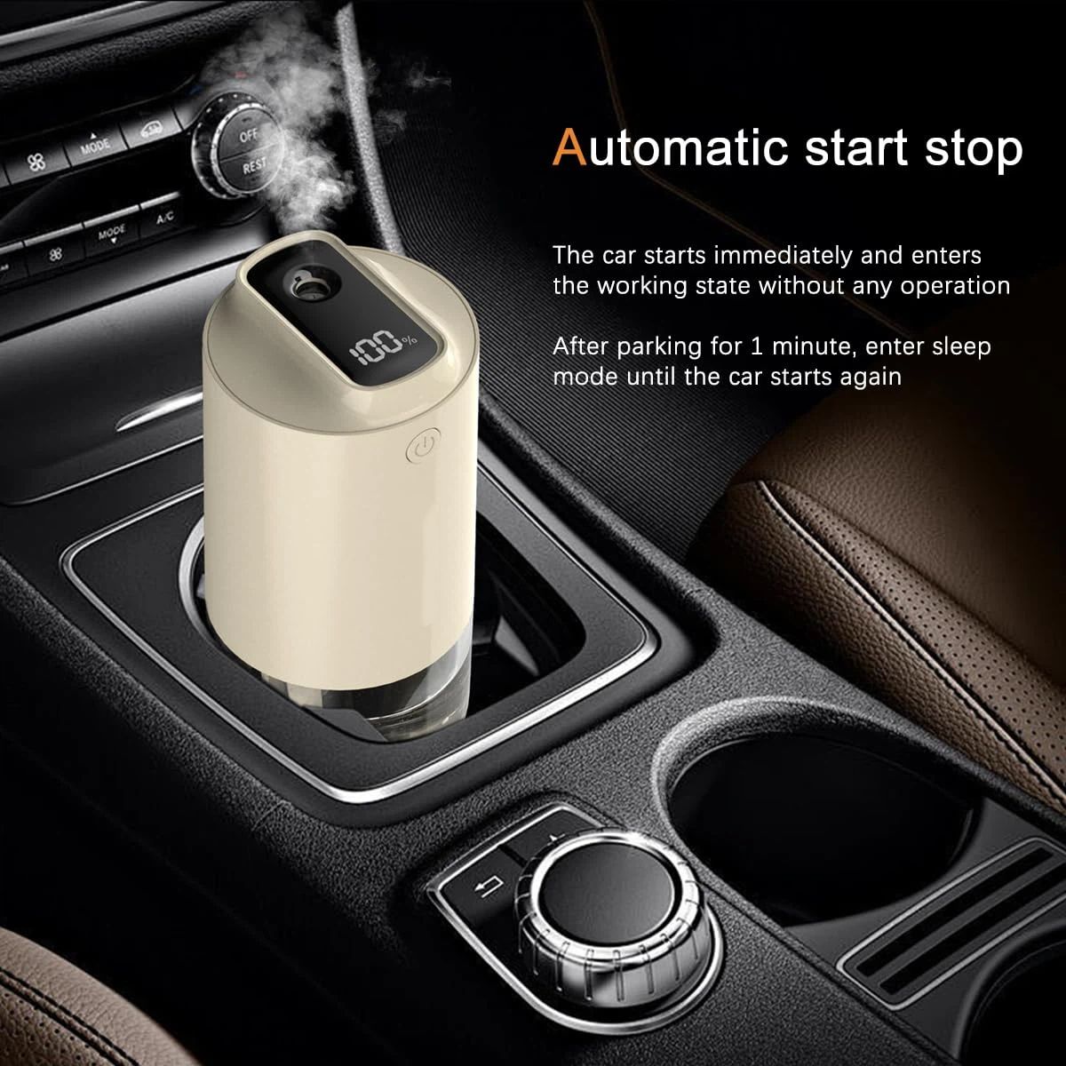 Car Diffuser Car Humidifier Rechargeable Aromatic Essential Oil Diffuser with   and Cold Mist Intelligent Vibration Sensor Suitable for Car (7*15cm,white ) Home and Office - Image 3