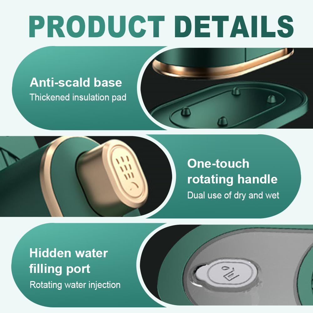 21*10.5*12cmTravel Iron with Steam, Handheld Rotary Garment Iron, Wrinkle Remover, 30s Fast Heating, Compact & Lightweight for Clothes (Green) - Image 5