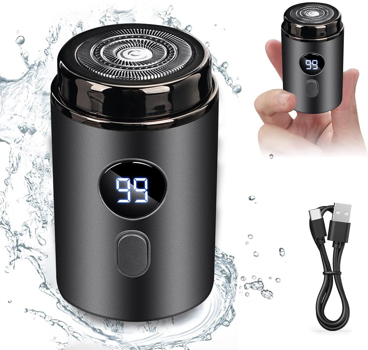 Electric Mini Razor Pockets Shaver for Men,Floating Big Shave Head Quick Shave, Waterproof Mini Portable Shaver, Charge  Power Display Mini Trimmer, Great for Travel,Car,Home Use (Gray) - Image 2