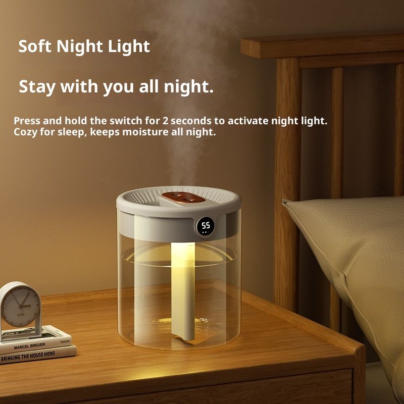 2L Smart Humidifiers for Bedroom, Rechargeable Top Fill Humidifier with Night Light, Cool Mist Humidifier for Office Home Plant and Baby, Quiet, (Beige) - Image 3