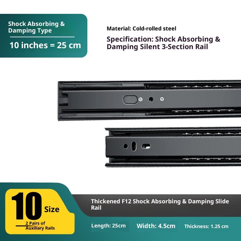 10-Inch Cold Rolled Steel Drawer Slides, Full Extension Ball Bearing Slide Track Rail 25mm Wide Capacity Black 2 Pair - Image 5