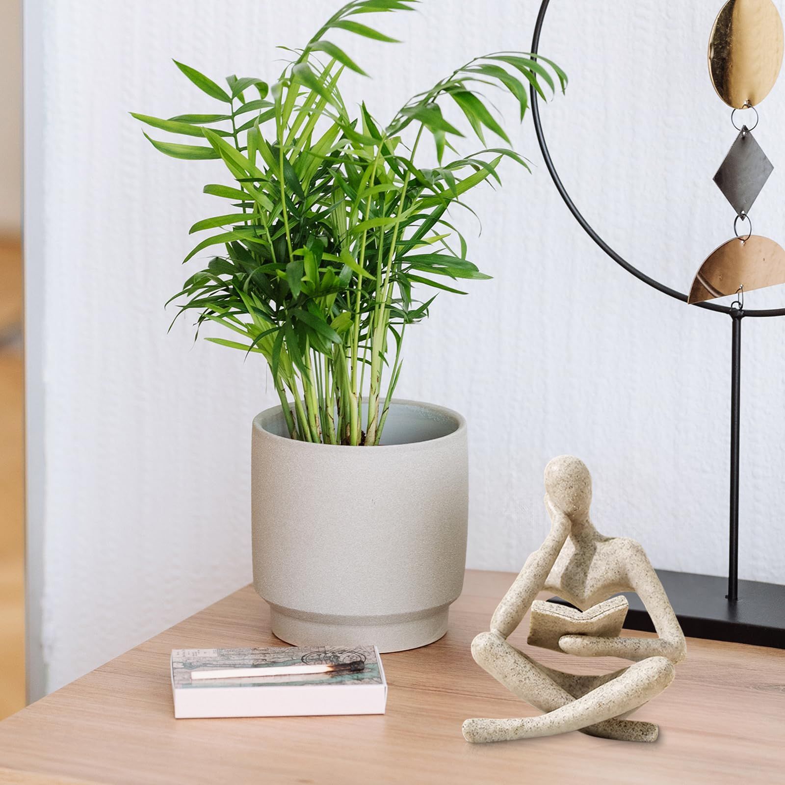 Bookshelf Decor Thinker Statue - Abstract Art Reading Thinker Sculpture Figurine Aesthetic, Modern Home Decoration for Living Room Office Shelves Coffee Table Desk Decor(Beige)8.5*6*11.5cm - Image 4