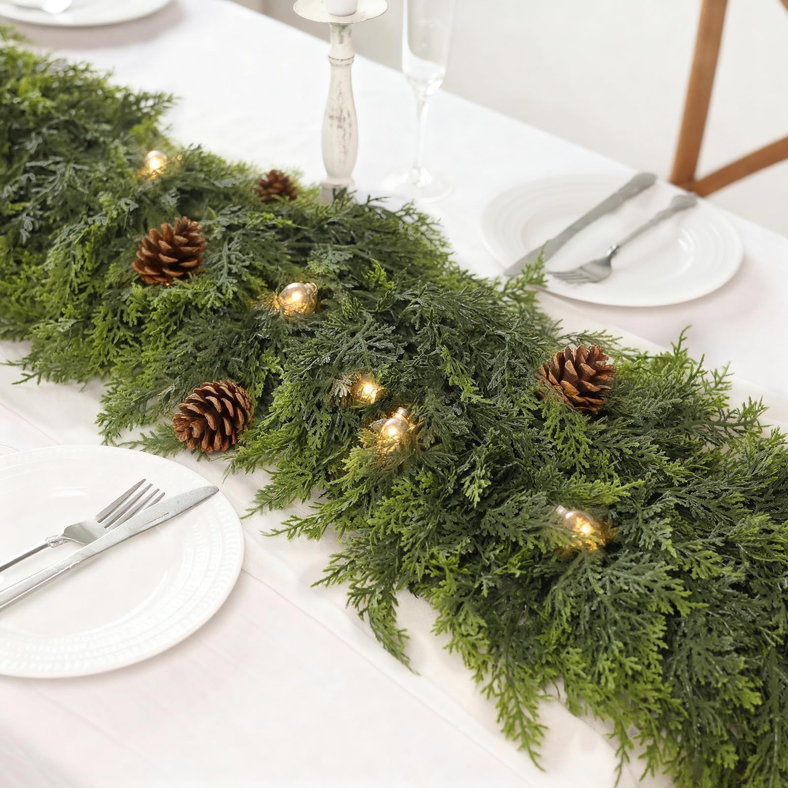 Christmas Cedar Garland Artificial Real Touch Thickness Realistic Greenery Pine Garland for Mantle Fireplace Outdoor Indoor Christmas Decorations1.8m - Image 2