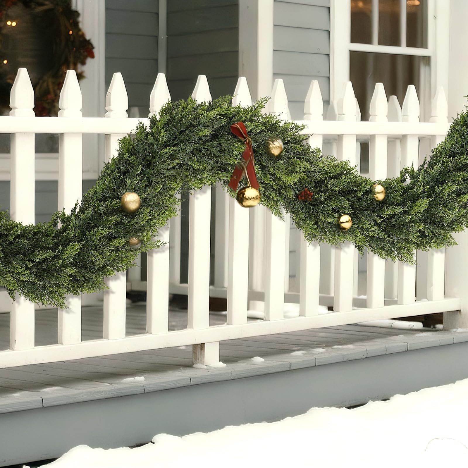 Christmas Cedar Garland Artificial Real Touch Thickness Realistic Greenery Pine Garland for Mantle Fireplace Outdoor Indoor Christmas Decorations1.8m - Image 5