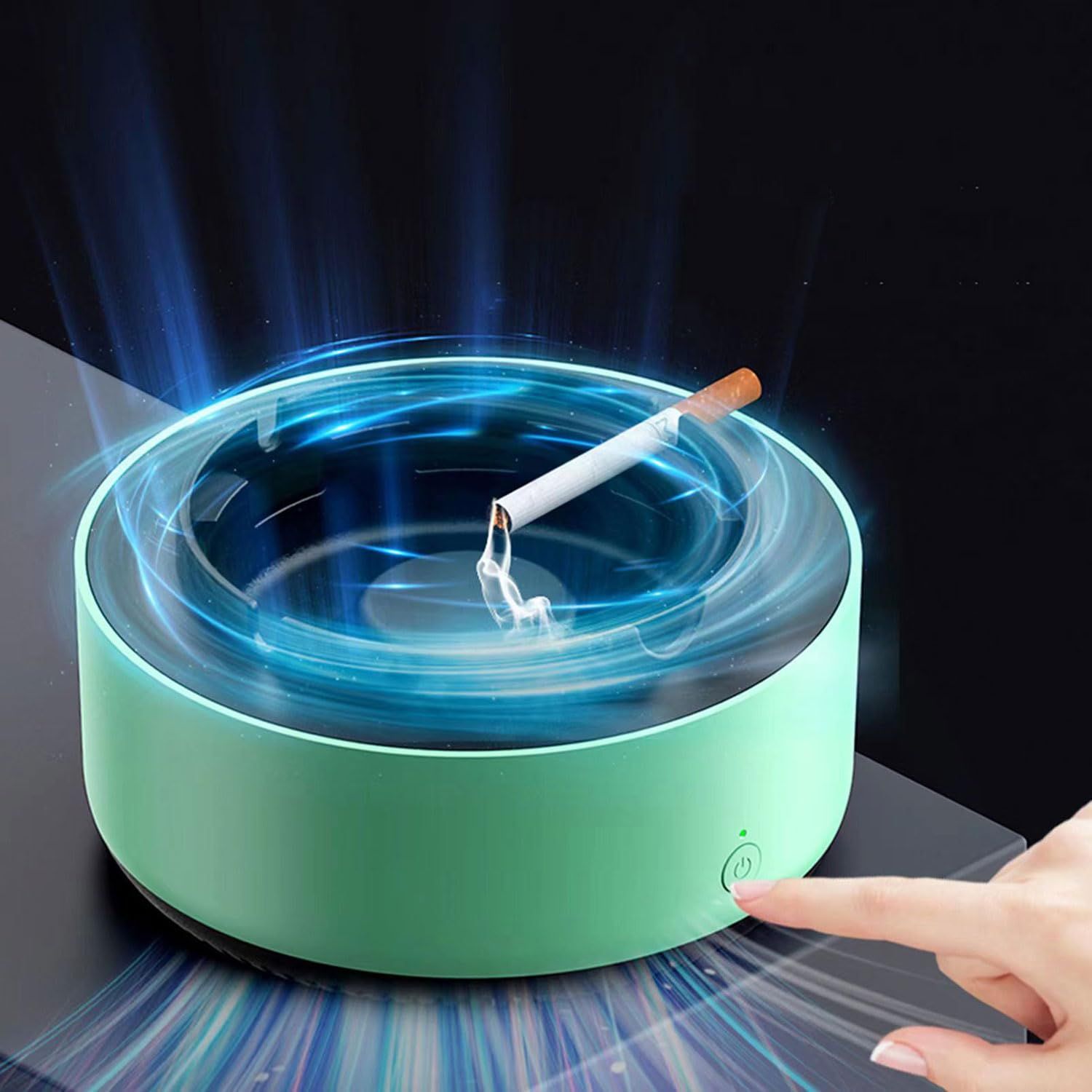 2 in 1 Multifunctional indoor smokeless ashtray, 360 °surround suction intelligent air purifier ashtray, indoor household car intelligent ashtray (Green）2pcs - Image 3