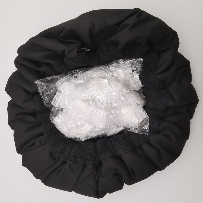 Flaxseed Deep Conditioning Heat Cap -Cordless Safe Microwave Hot Cap for Natural Curly Textured Hair Care, Drying, Styling, Curling, Universal size (10 PCS One-time shower cap) (Black) - Image 2