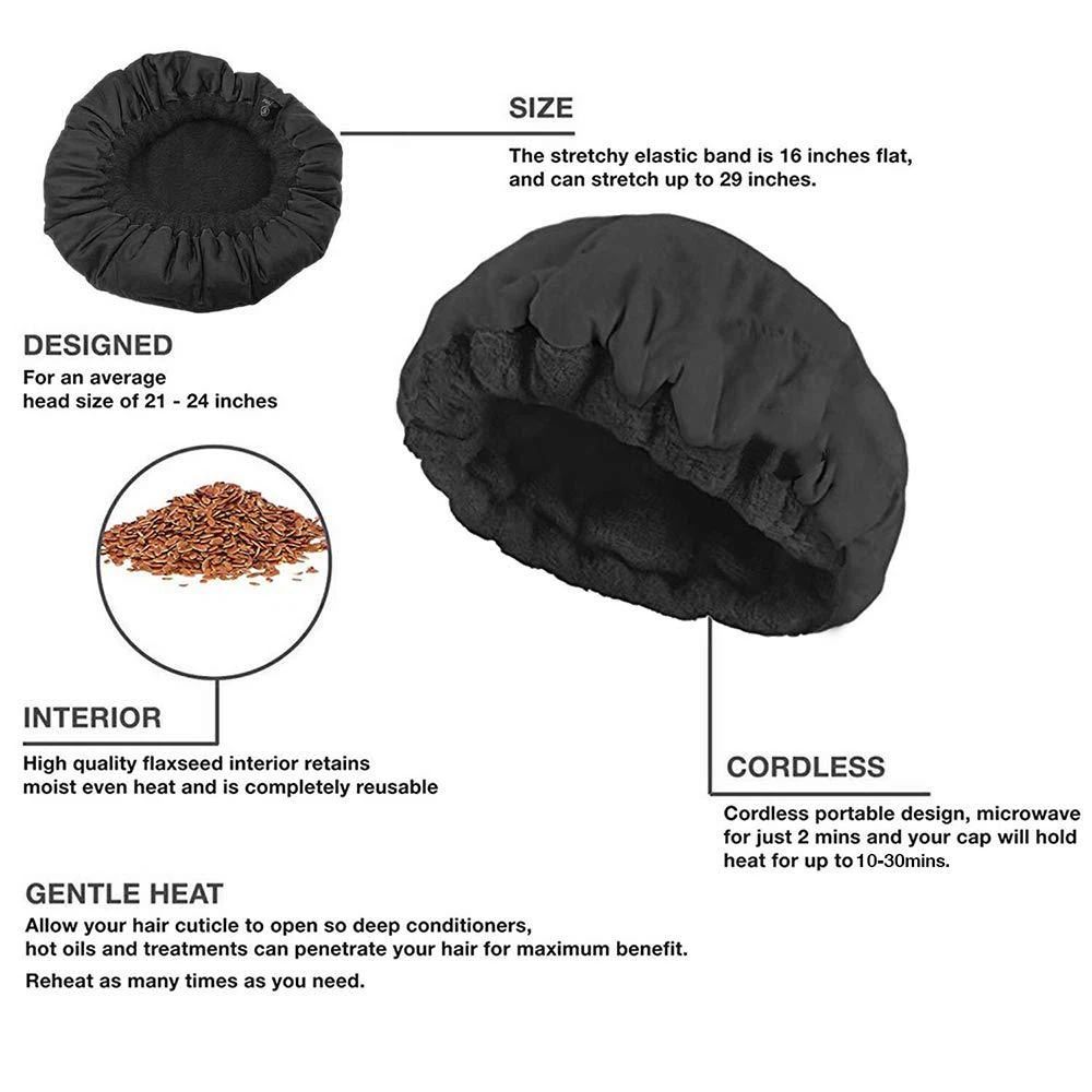 Flaxseed Deep Conditioning Heat Cap -Cordless Safe Microwave Hot Cap for Natural Curly Textured Hair Care, Drying, Styling, Curling, Universal size (10 PCS One-time shower cap) (Black) - Image 5