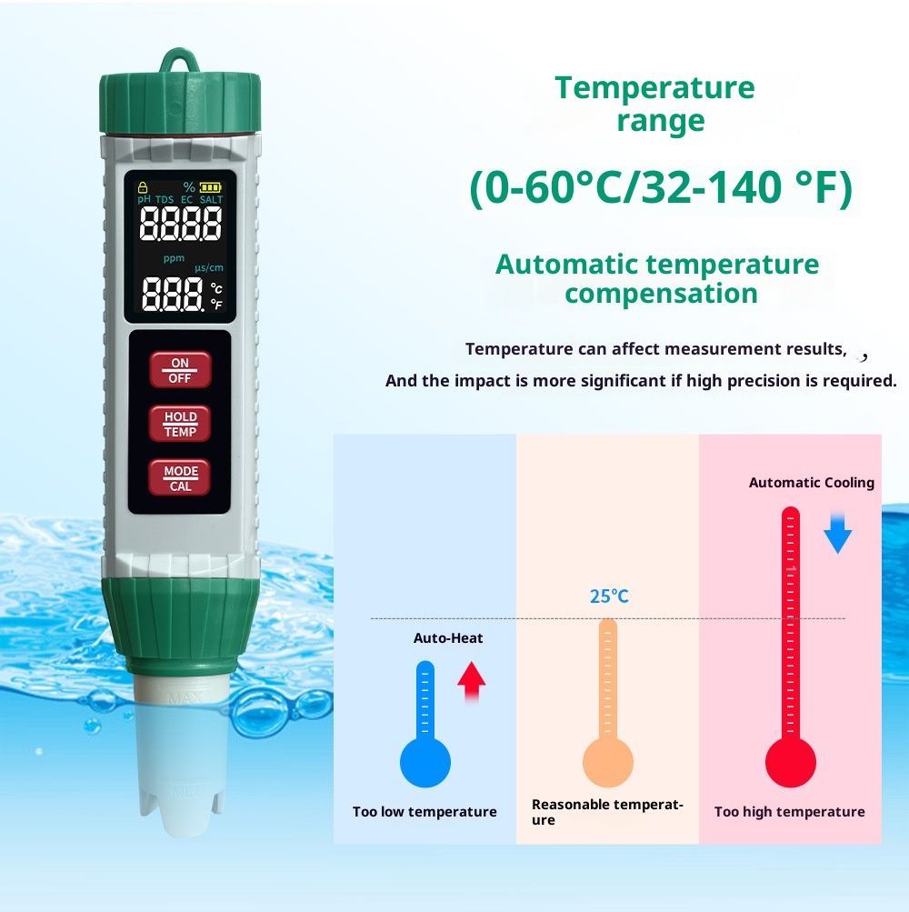 5 in 1 Water Quality Tester Pen Meter for Pools, Drinking Water Aquariums hydroponic Cooking Tester Measure Water by 5 parameters PH/TDS/EC5 - Image 5