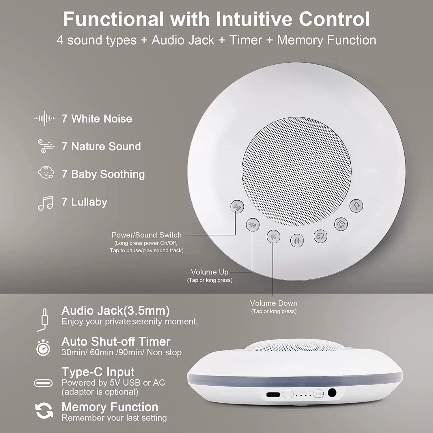 White Noise Machine for Kids, Sound Machine Baby with Ambient Night Light, Soothing Sounds Sleep Noise Ideal Gifts for Kids Adults Bedside Travel Nursery - Image 2